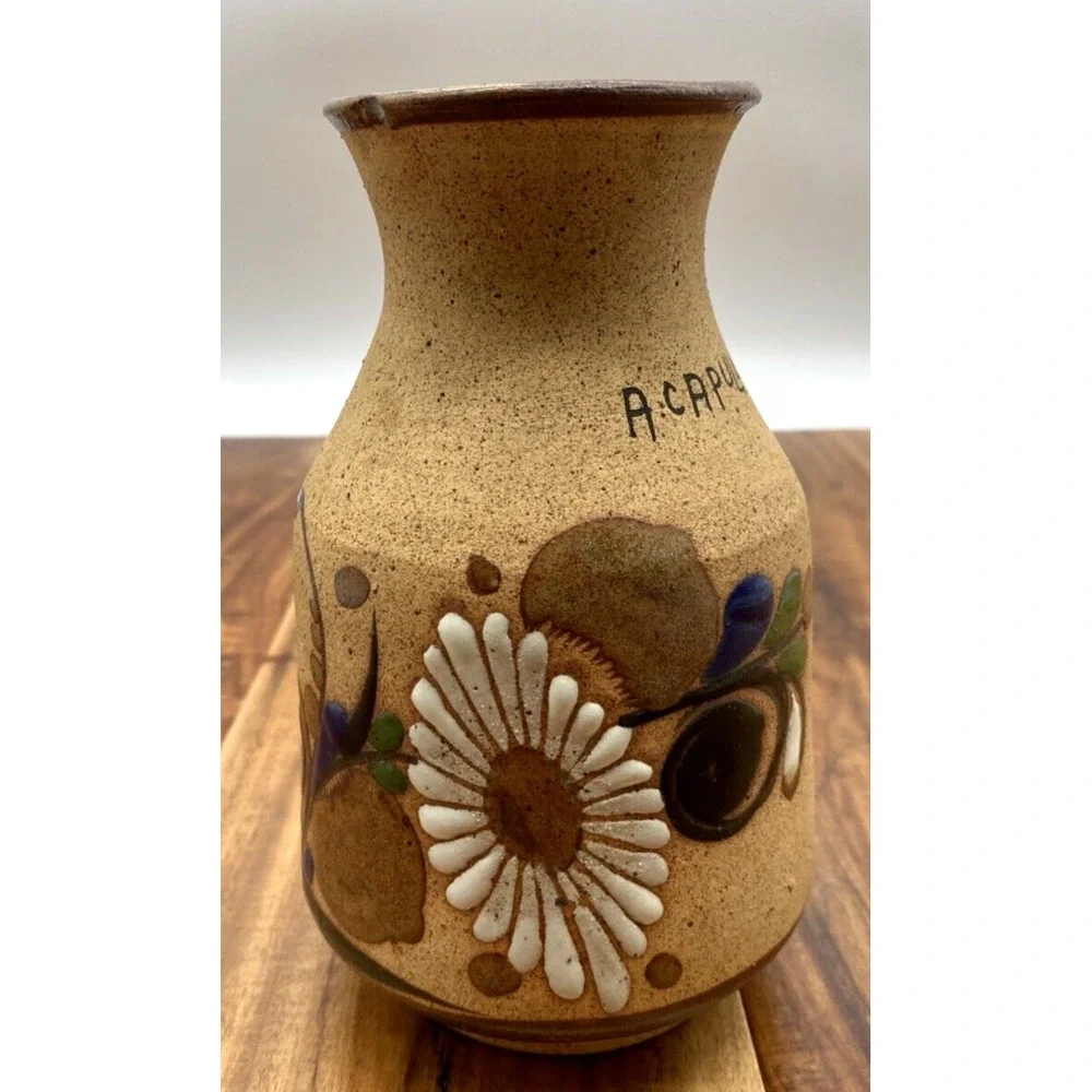Ken Edwards Tonala Bud Vase Mexico Pottery Acapulco El Palomar Bird Floral 6in